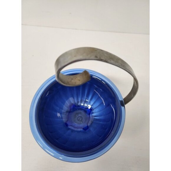 Vintage Anchor Hocking Cobalt Blue Glass And Chrome Ice Bowl Mid Century Modern - Picture 2 of 9